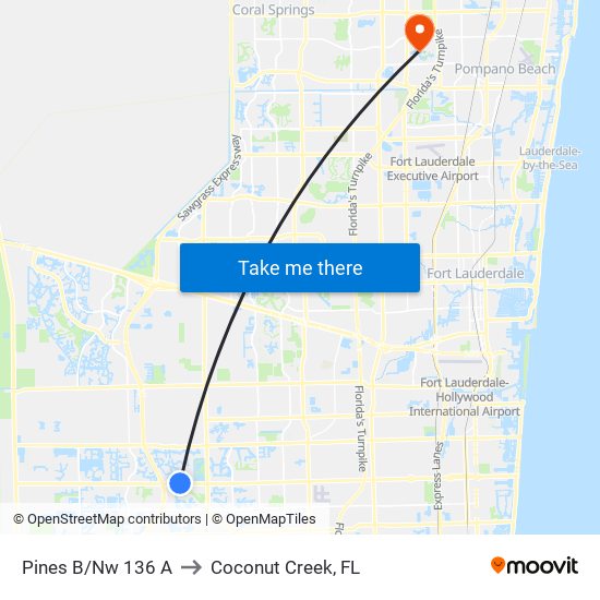 Pines B/Nw 136 A to Coconut Creek, FL map