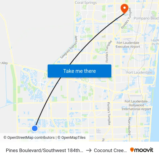 Pines Boulevard/Southwest 184th Avenue to Coconut Creek, FL map