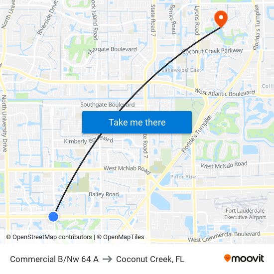 Commercial B/Nw 64 A to Coconut Creek, FL map
