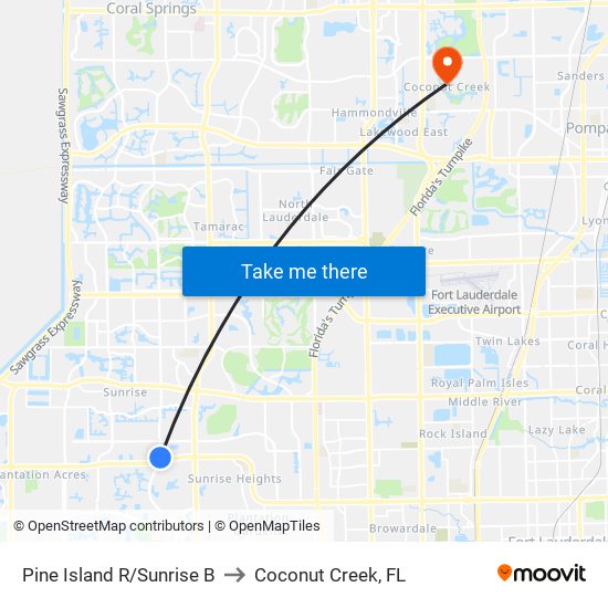 Pine Island R/Sunrise B to Coconut Creek, FL map