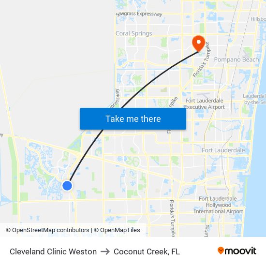 Cleveland Clinic Weston to Coconut Creek, FL map