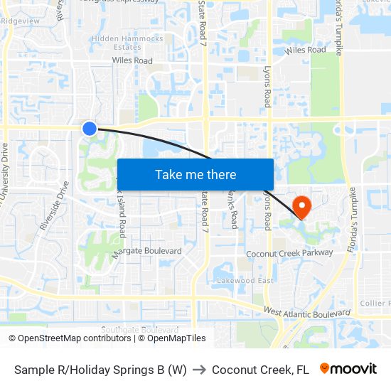 Sample R/Holiday Springs B (W) to Coconut Creek, FL map