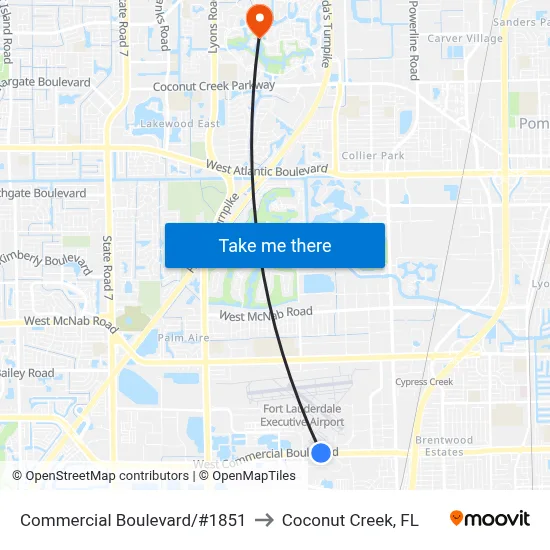 Commercial Boulevard/#1851 to Coconut Creek, FL map