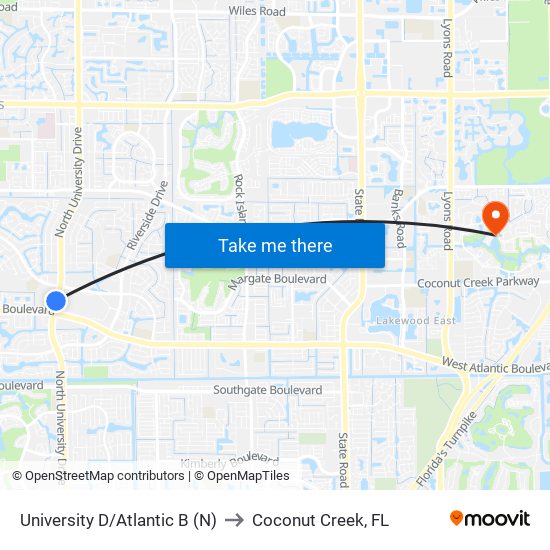 University D/Atlantic B (N) to Coconut Creek, FL map