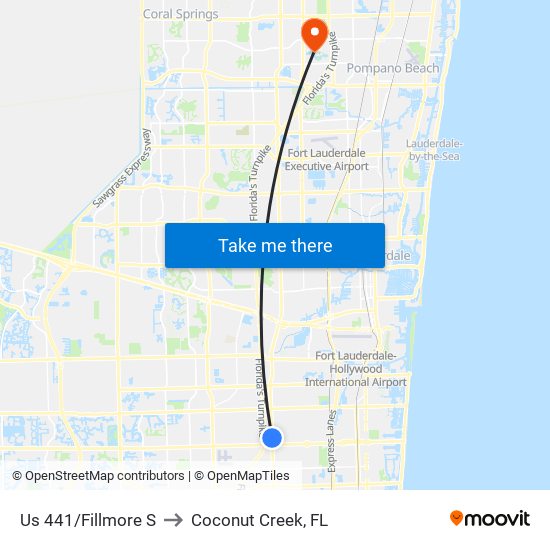 Us 441/Fillmore S to Coconut Creek, FL map