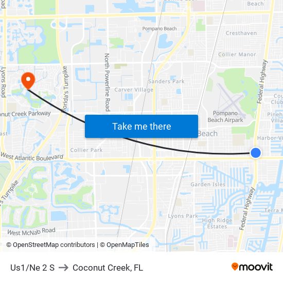 Us1/Ne 2 S to Coconut Creek, FL map