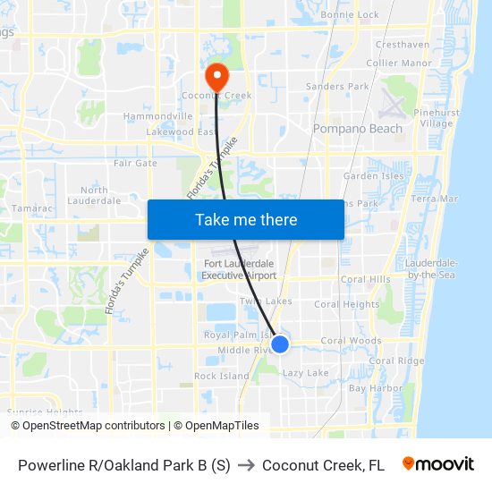 Powerline R/Oakland Park B (S) to Coconut Creek, FL map