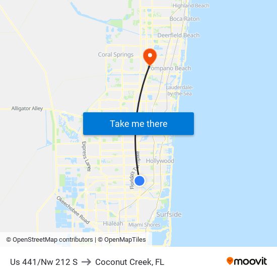 US 441/NW 212 S to Coconut Creek, FL map