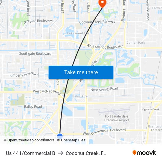 Us 441/Commercial B to Coconut Creek, FL map