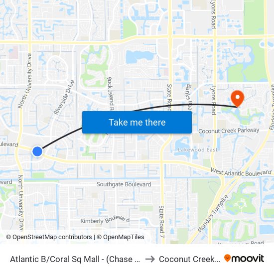 Atlantic B/Coral Sq Mall - (Chase Bank) to Coconut Creek, FL map