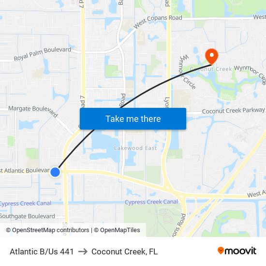 Atlantic B/Us 441 to Coconut Creek, FL map