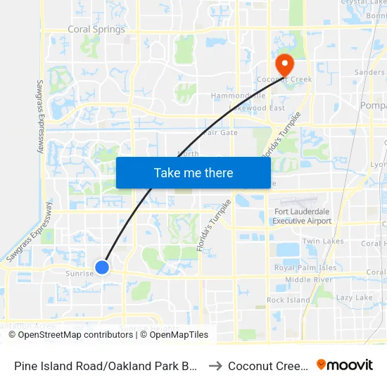 Pine Island Road/Oakland Park Boulevard to Coconut Creek, FL map