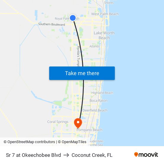 Sr 7 at  Okeechobee Blvd to Coconut Creek, FL map