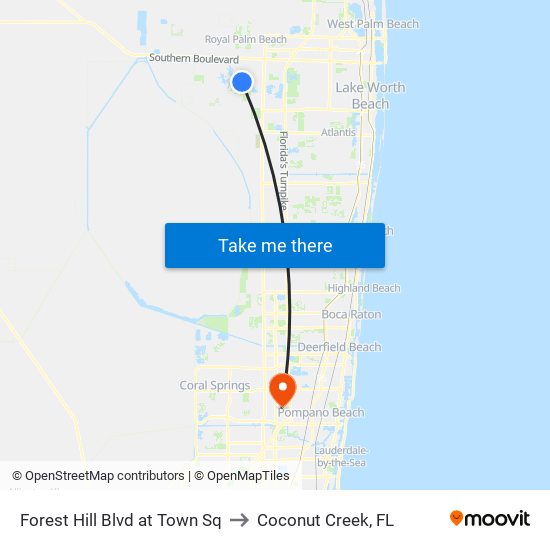 Forest Hill Blvd at Town Sq to Coconut Creek, FL map