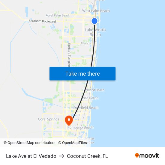 Lake Ave at El Vedado to Coconut Creek, FL map