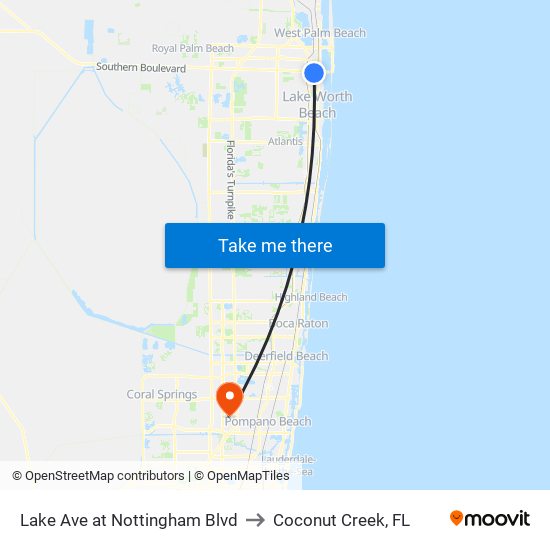Lake Ave at Nottingham Blvd to Coconut Creek, FL map
