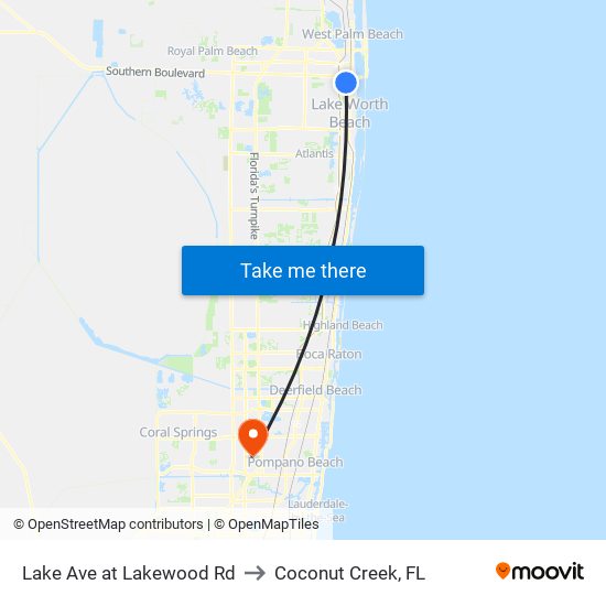 Lake Ave at Lakewood Rd to Coconut Creek, FL map