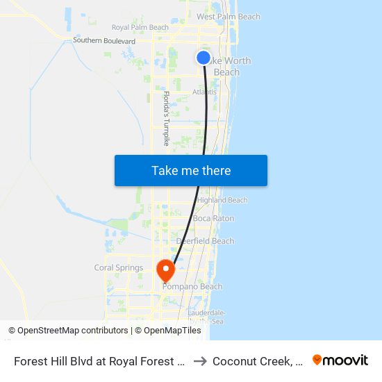 Forest Hill Blvd at Royal Forest Ct to Coconut Creek, FL map