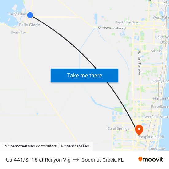 Us-441/Sr-15 at Runyon Vlg to Coconut Creek, FL map