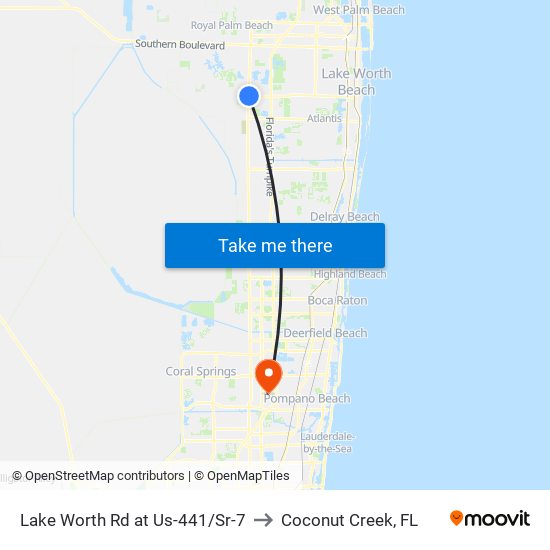 Lake Worth Rd at Us-441/Sr-7 to Coconut Creek, FL map