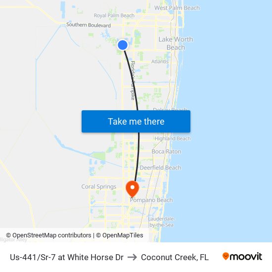 Us-441/Sr-7 at White Horse Dr to Coconut Creek, FL map