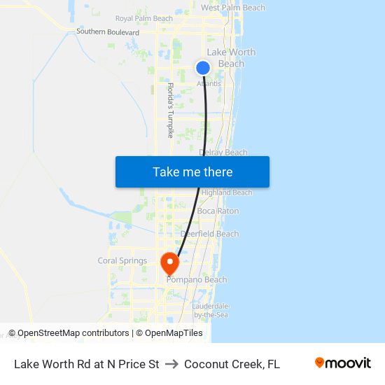 Lake Worth Rd at N Price St to Coconut Creek, FL map