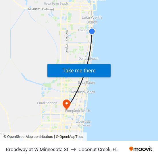 Broadway at  W Minnesota St to Coconut Creek, FL map