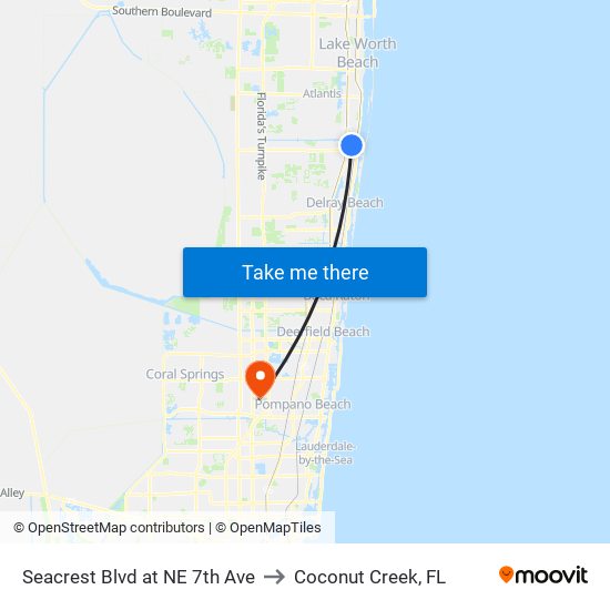 Seacrest Blvd at  NE 7th Ave to Coconut Creek, FL map