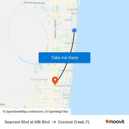 Seacrest Blvd at Mlk Blvd to Coconut Creek, FL map