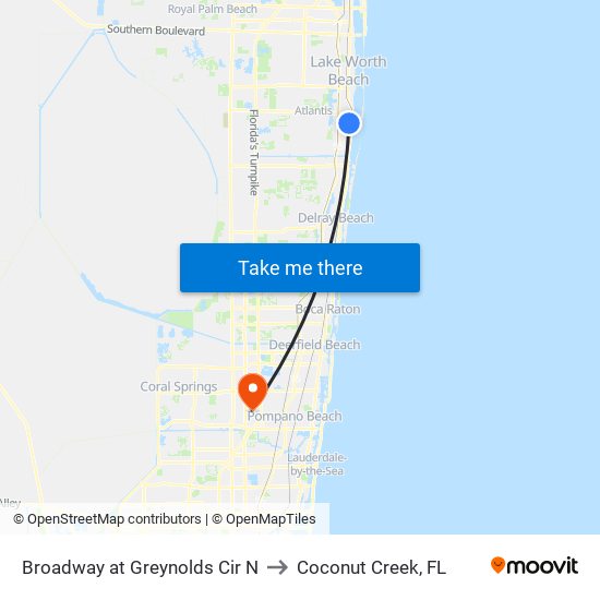 Broadway at  Greynolds Cir N to Coconut Creek, FL map