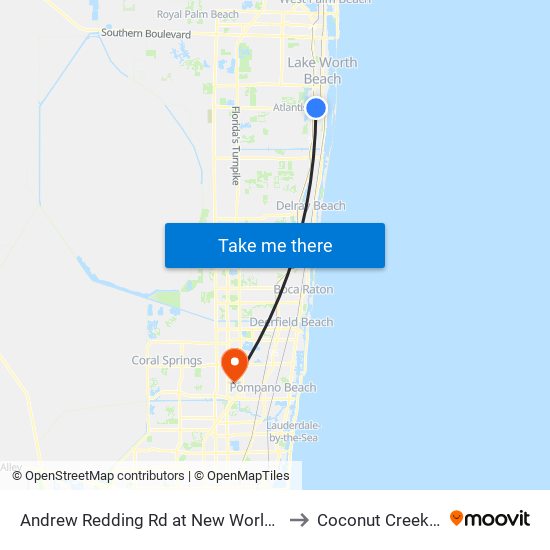 Andrew Redding Rd at New World Ave to Coconut Creek, FL map