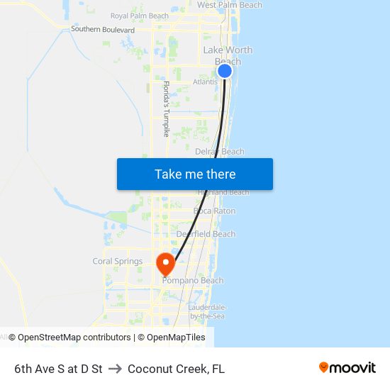6th Ave S at D St to Coconut Creek, FL map