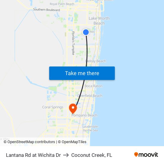 Lantana Rd at  Wichita Dr to Coconut Creek, FL map