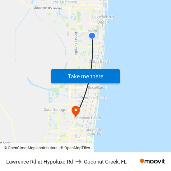 Lawrence Rd at Hypoluxo Rd to Coconut Creek, FL map