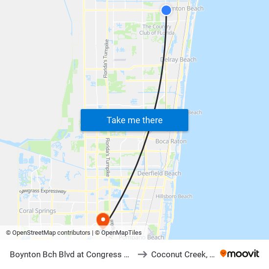 Boynton Bch Blvd at  Congress Ave to Coconut Creek, FL map