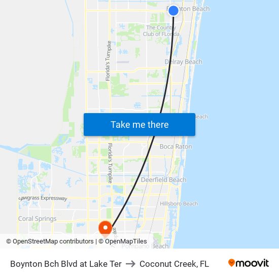Boynton Bch Blvd at Lake Ter to Coconut Creek, FL map