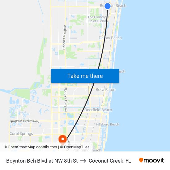 Boynton Bch Blvd at NW 8th St to Coconut Creek, FL map