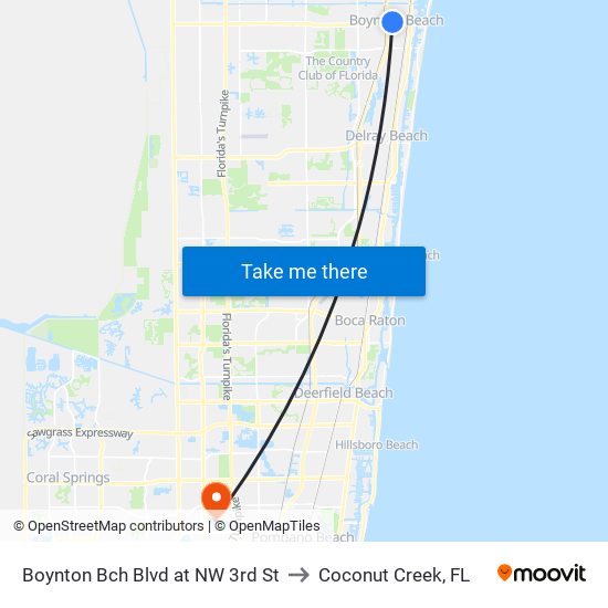 Boynton Bch Blvd at NW 3rd St to Coconut Creek, FL map
