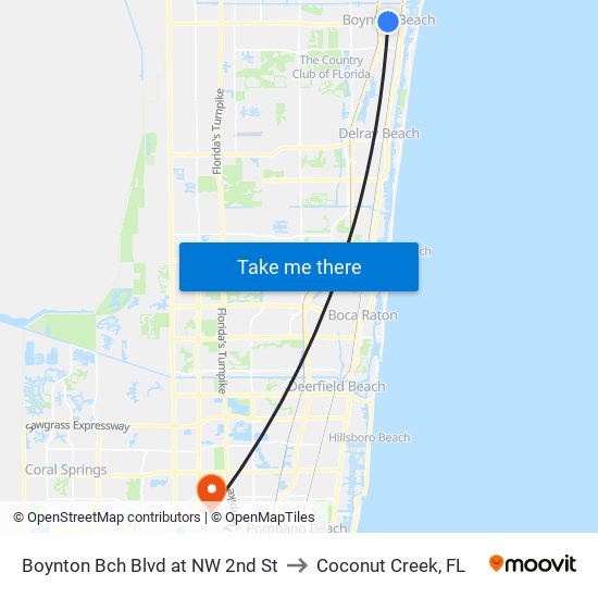 Boynton Bch Blvd at NW 2nd St to Coconut Creek, FL map