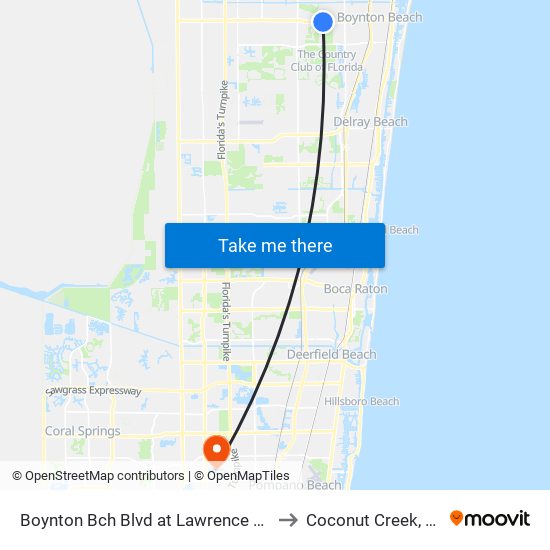 Boynton Bch Blvd at Lawrence Rd to Coconut Creek, FL map