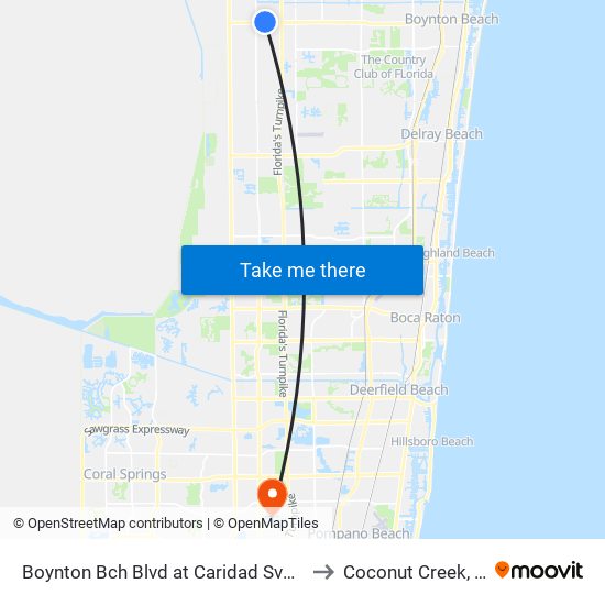 Boynton Bch Blvd at Caridad Svc Rd to Coconut Creek, FL map