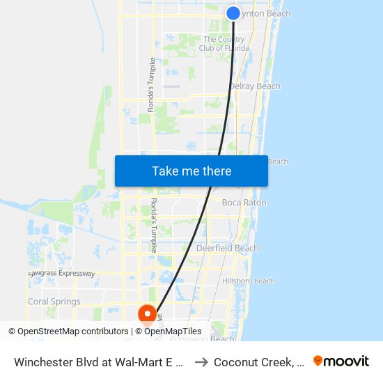 Winchester Blvd at Wal-Mart E Ent to Coconut Creek, FL map