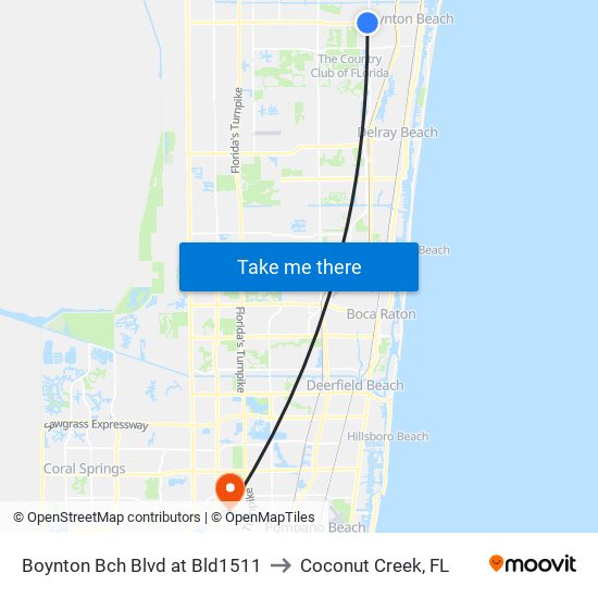 BOYNTON BCH BLVD at BLD1511 to Coconut Creek, FL map