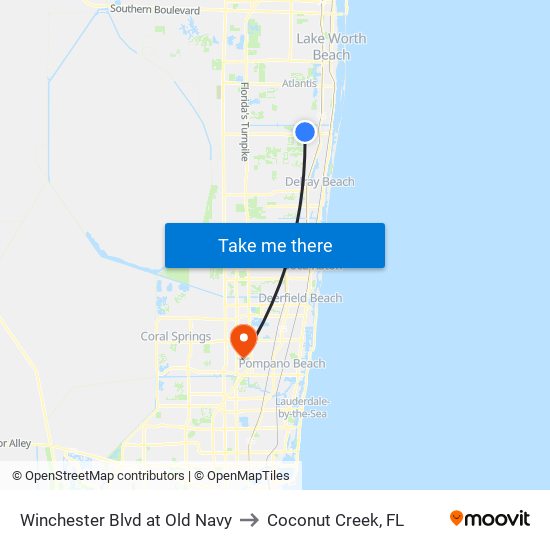 Winchester Blvd at Old Navy to Coconut Creek, FL map