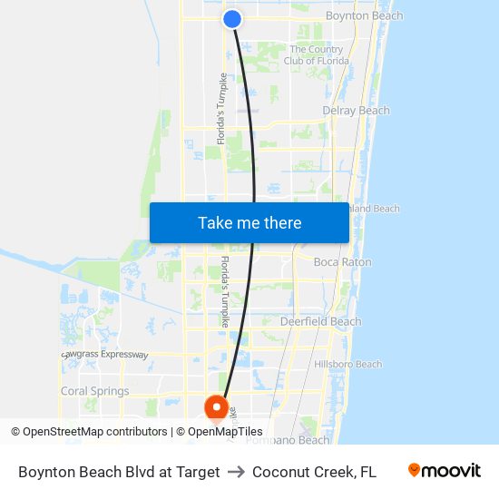 Boynton Beach Blvd at Target to Coconut Creek, FL map