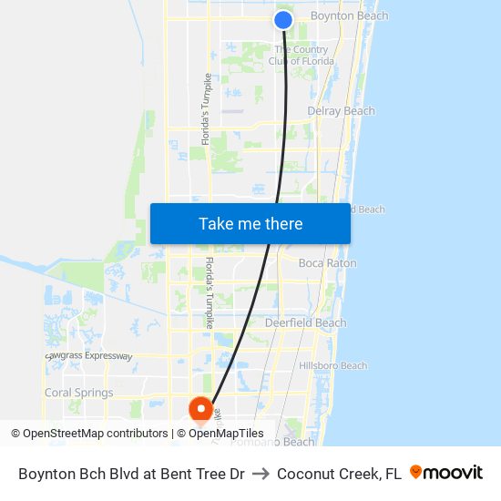 Boynton Bch Blvd at Bent Tree Dr to Coconut Creek, FL map