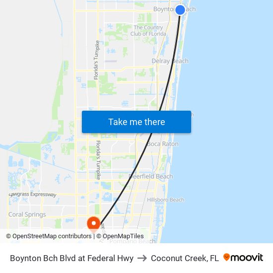 Boynton Bch Blvd at Federal Hwy to Coconut Creek, FL map