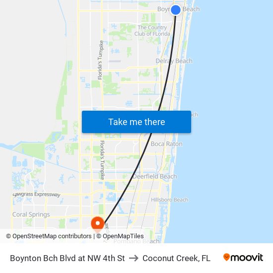 Boynton Bch Blvd at NW 4th St to Coconut Creek, FL map