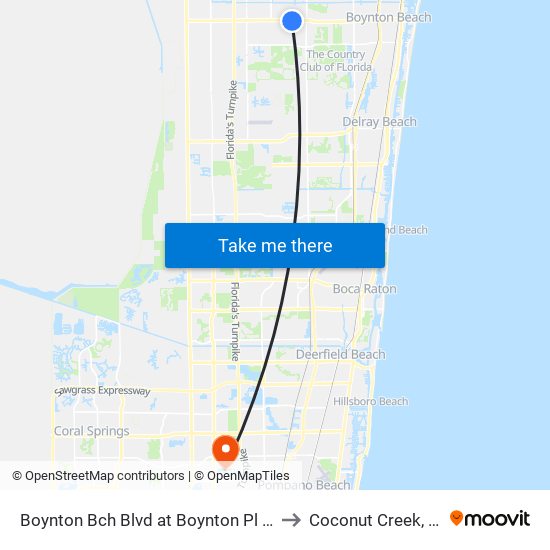 Boynton Bch Blvd at Boynton Pl Cir to Coconut Creek, FL map