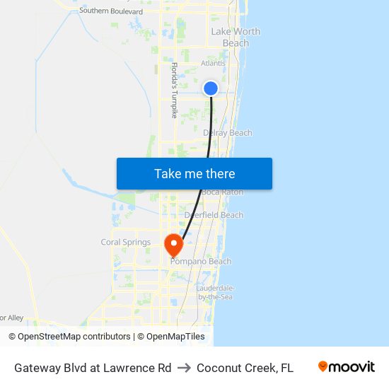 Gateway Blvd at  Lawrence Rd to Coconut Creek, FL map